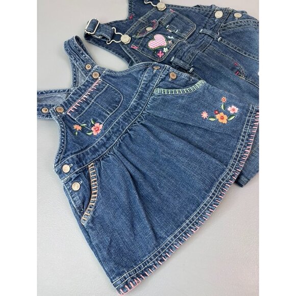 Osh Kosh baby gap infant girls 6-12 month denim jumper overall dresses lot of 2 - Picture 2 of 6